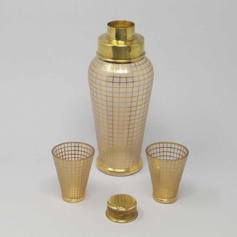 Set de 3 shakers et verres à cocktail vintage en cristal français 1950