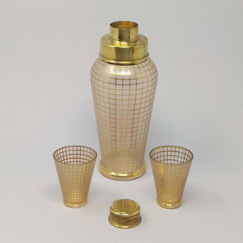 Set of 3 Mid-Century Crystal Cocktail Shaker and Glasses Set, French 1950s