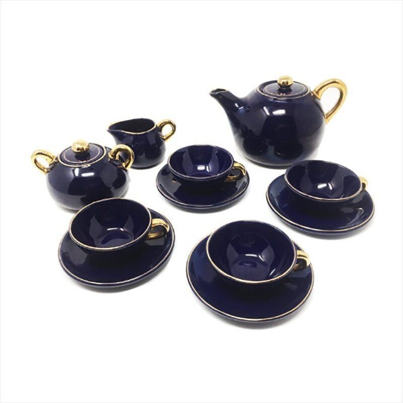 Set of 11 Vintage  Blue Coffee and Tea Set,Art Deco French 1930s