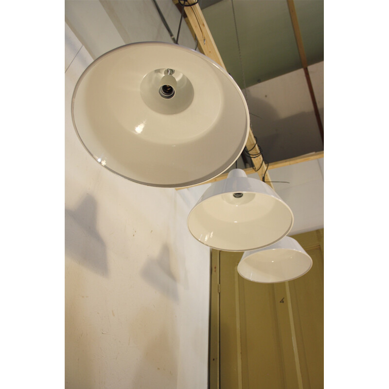 Danish Louis Poulsen hanging lamp in white enamelled steel - 1960s