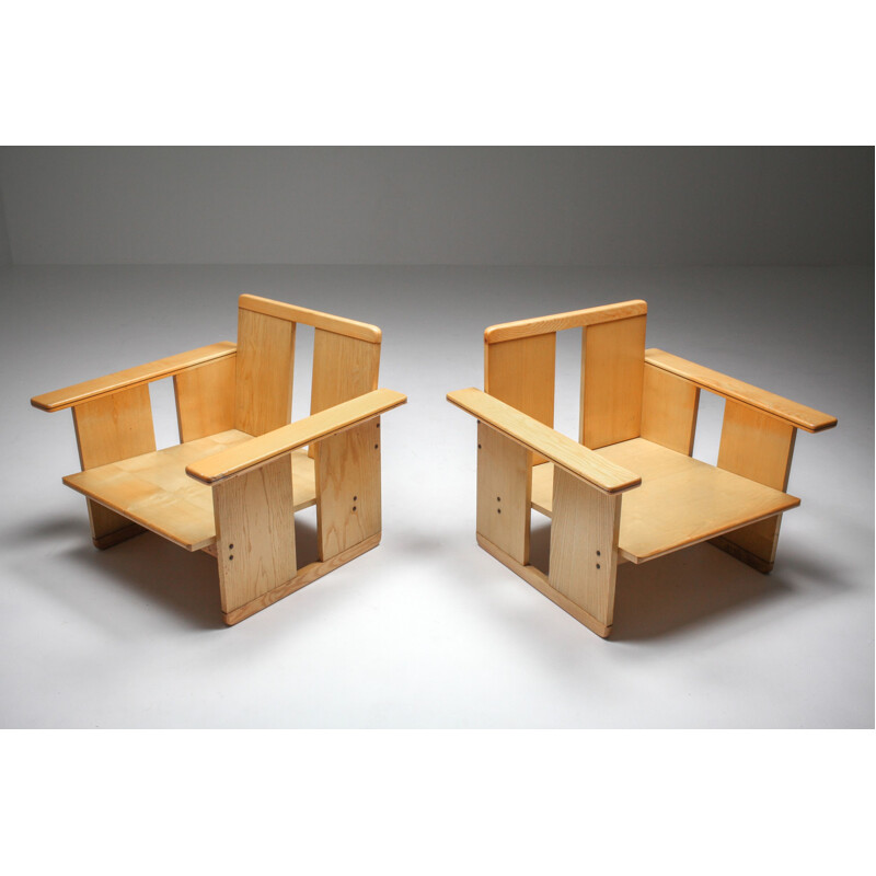 Pair of Vintage Scarpa crate chairs Maxalto Afra & Tobia 1970s