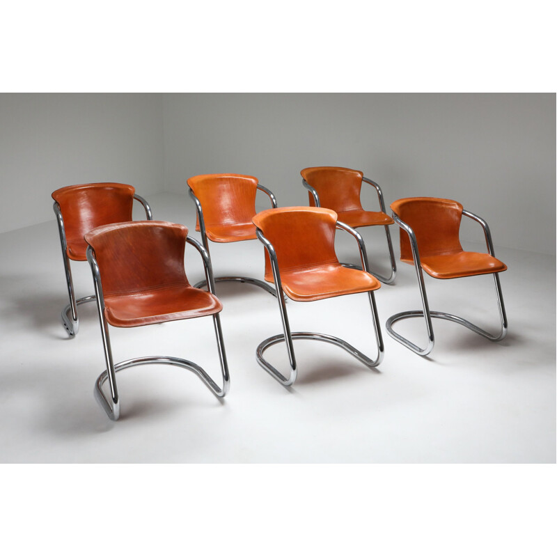 Lot de 6 fauteuils vintage en cuir tanné pour Cidue 1970
