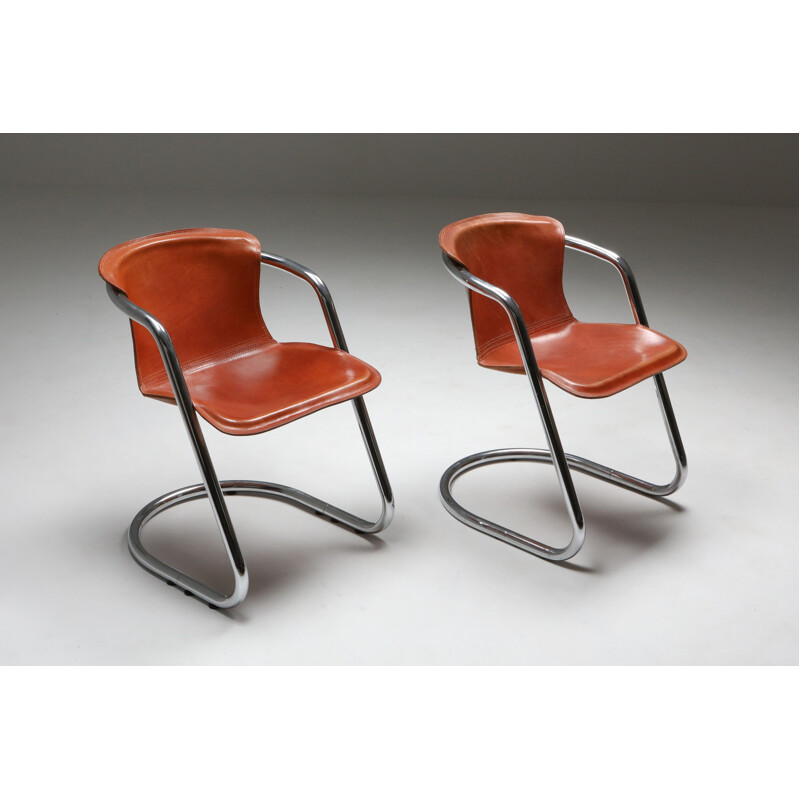 Lot de 6 fauteuils vintage en cuir tanné pour Cidue 1970