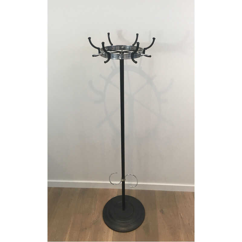 Vintage coat rack in black lacquer and chrome, 1950