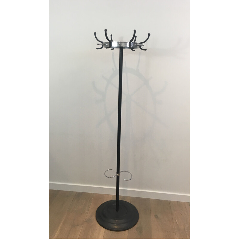 Vintage coat rack in black lacquer and chrome, 1950