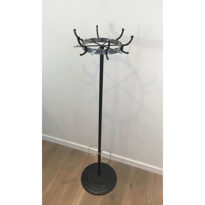 Vintage coat rack in black lacquer and chrome, 1950