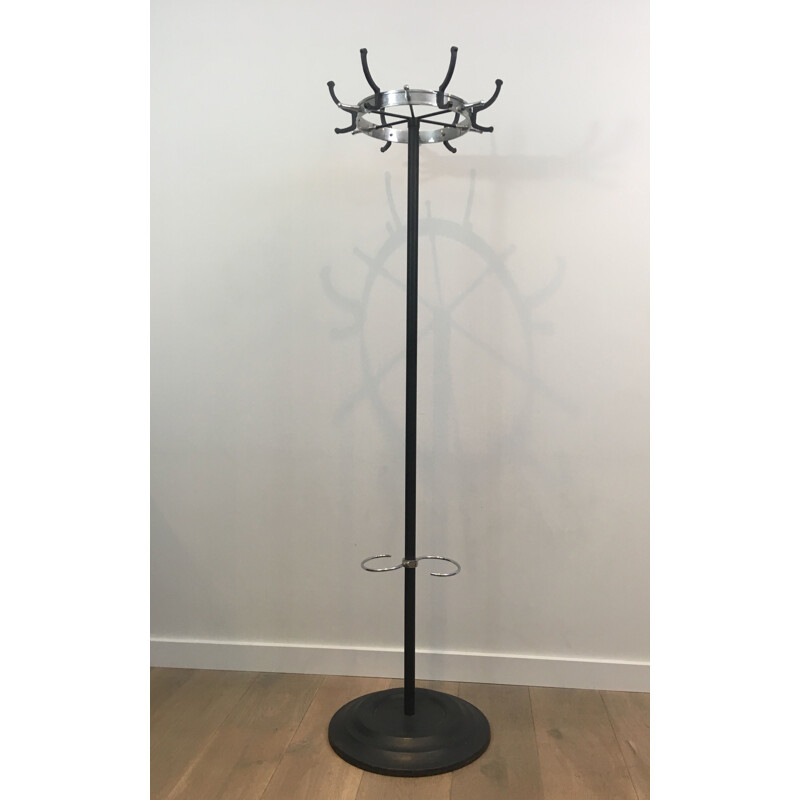 Vintage coat rack in black lacquer and chrome, 1950