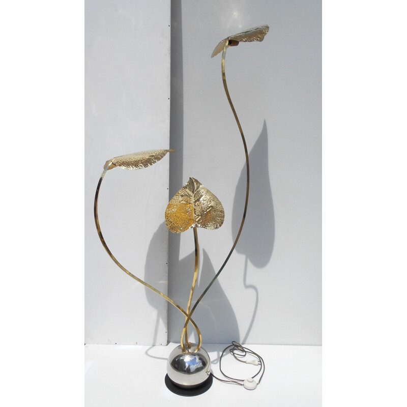 Italian floor lamp with leaves in brass, Tommaso BARBI - 1970s