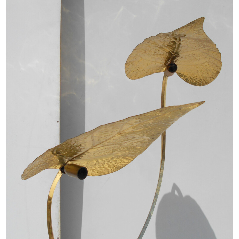 Italian floor lamp with leaves in brass, Tommaso BARBI - 1970s