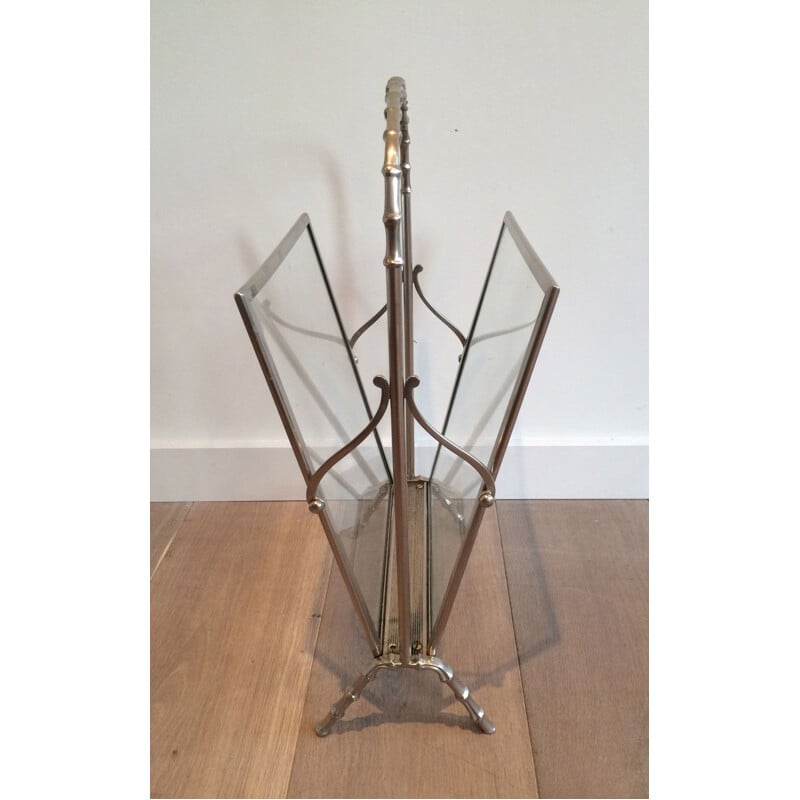 Vintage silver plated bronze faux-bamboo ringed magazine rack, 1940