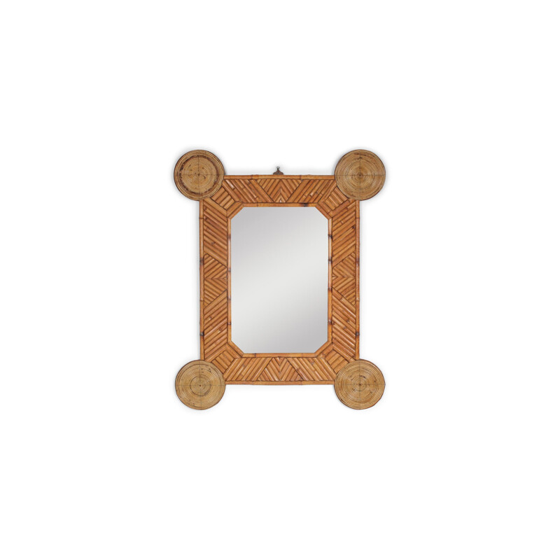 Miroir vintage Bambou et rotin par Arpex 1970