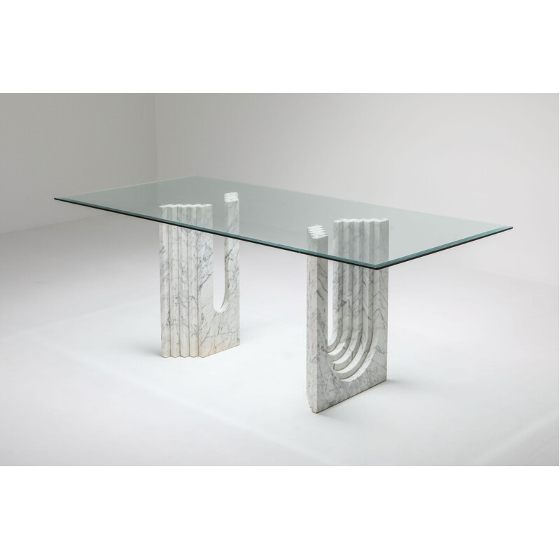 Vintage Dining Table Scarpa Carrara White Marble 1970s