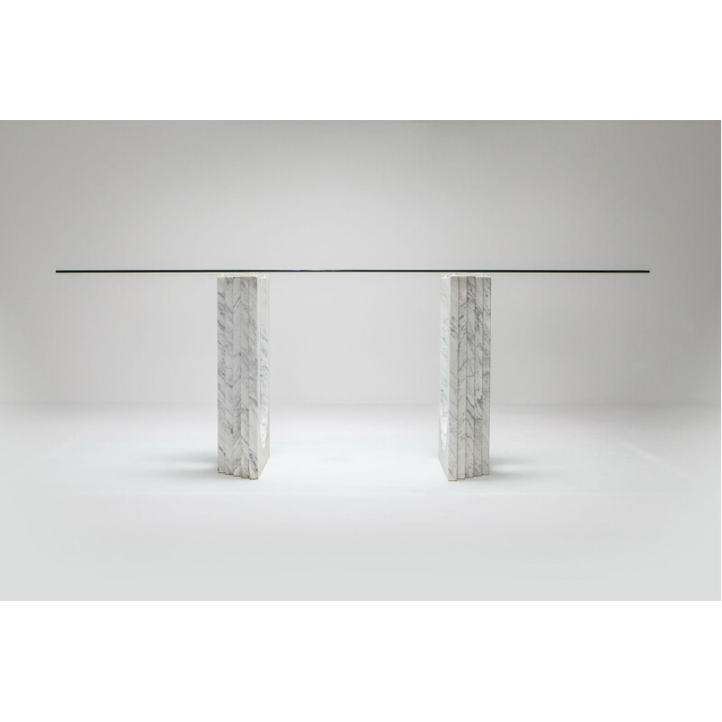 Vintage Dining Table Scarpa Carrara White Marble 1970s