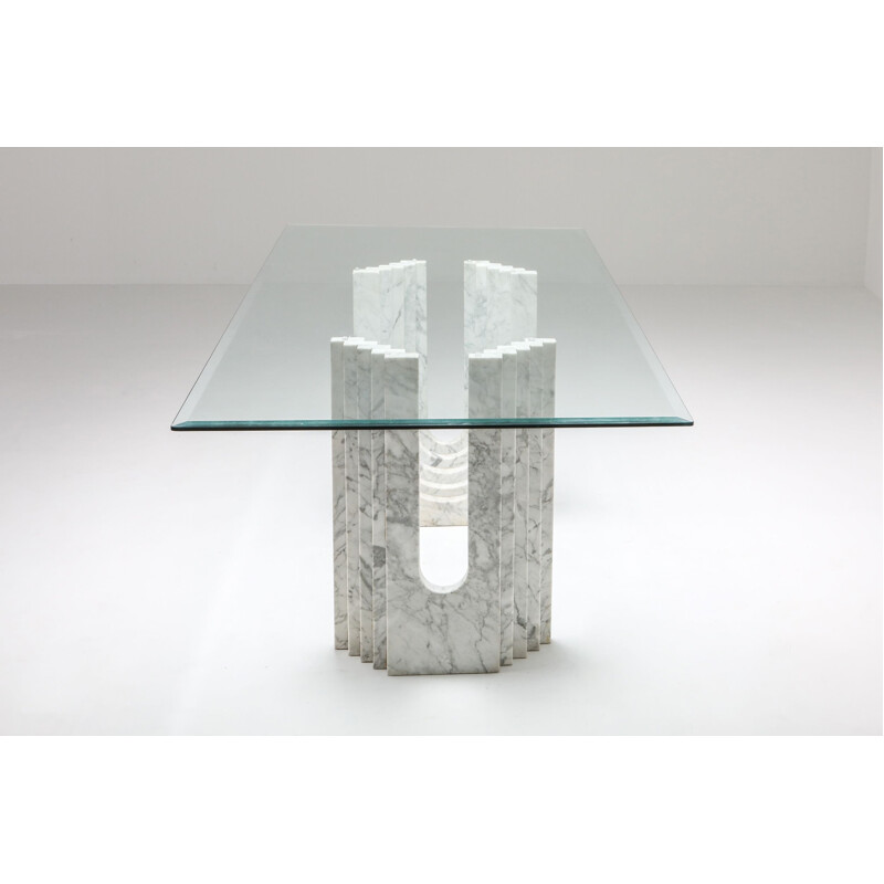 Vintage Dining Table Scarpa Carrara White Marble 1970s