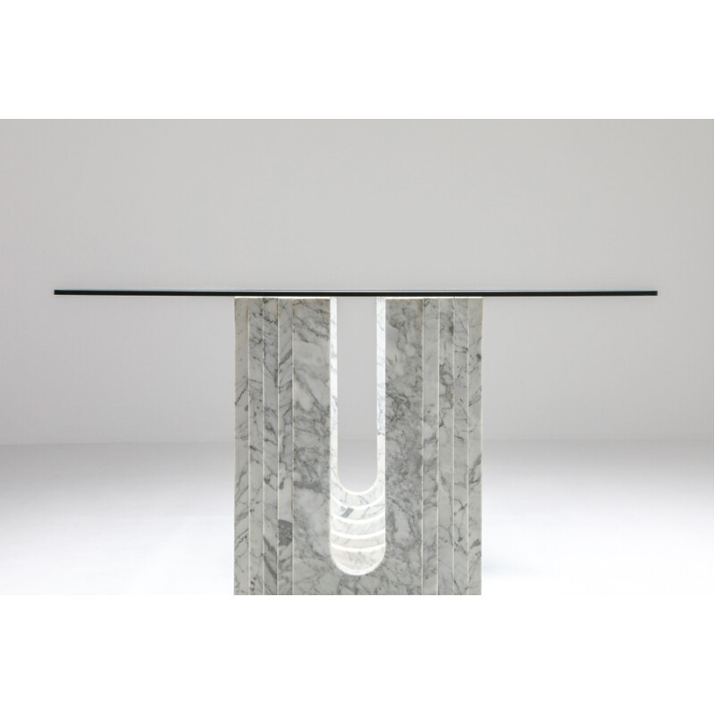 Vintage Dining Table Scarpa Carrara White Marble 1970s