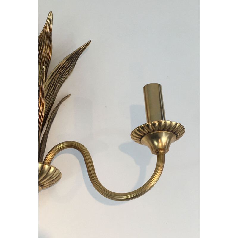 Pair of vintage bronze and brass palm tree wall lights, 1970