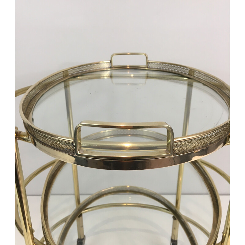 Small Vintage Rolling Oval Table in Brass with 3 removable tops 1940