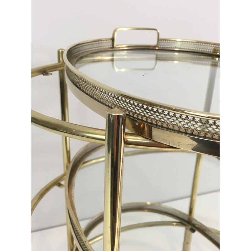 Small Vintage Rolling Oval Table in Brass with 3 removable tops 1940