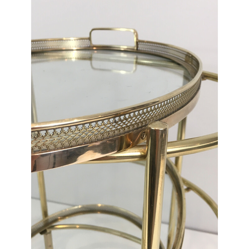 Small Vintage Rolling Oval Table in Brass with 3 removable tops 1940