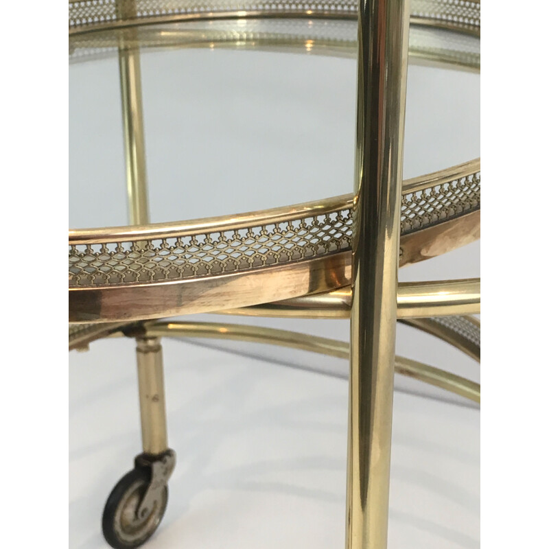 Small Vintage Rolling Oval Table in Brass with 3 removable tops 1940