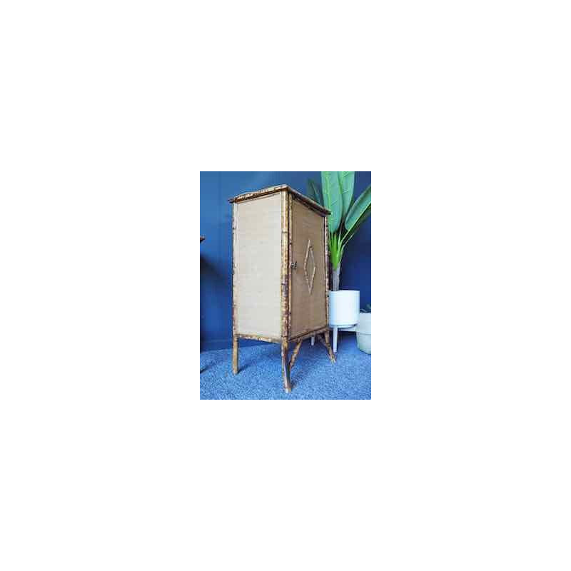 Vintage Bamboo Cabinet Cupboard Rattan Wicker