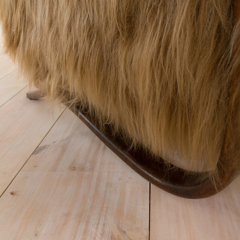 Vintage lounge chair in long hair sheepskin Halabala 269, 1930s