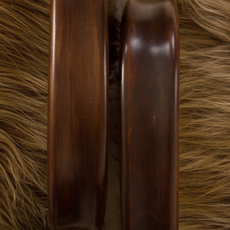 Vintage lounge chair in long hair sheepskin Halabala 269, 1930s