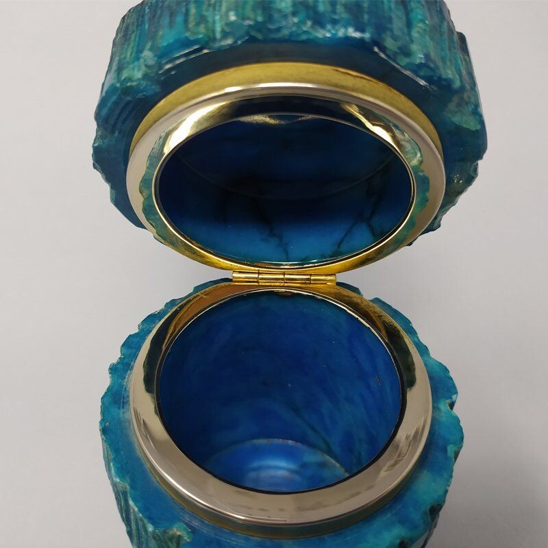 Vintage Blue Alabaster Box Italian, 1960s