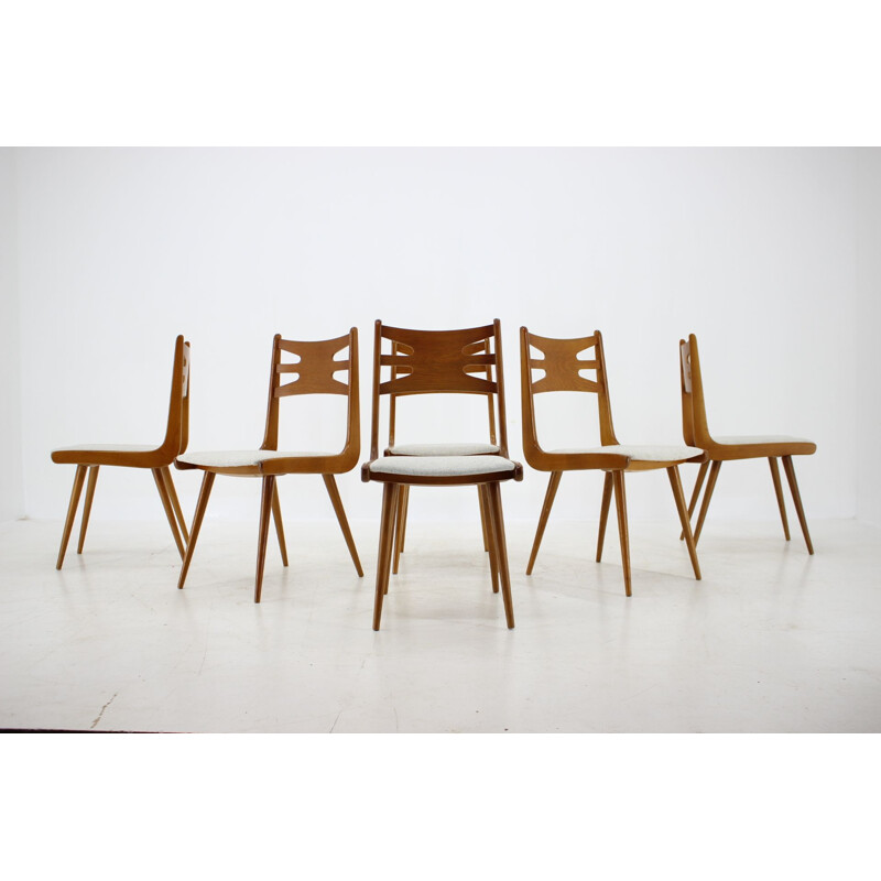 Set of 6 Vintage Oak Dining Chairs, Czechoslovakia 1960s