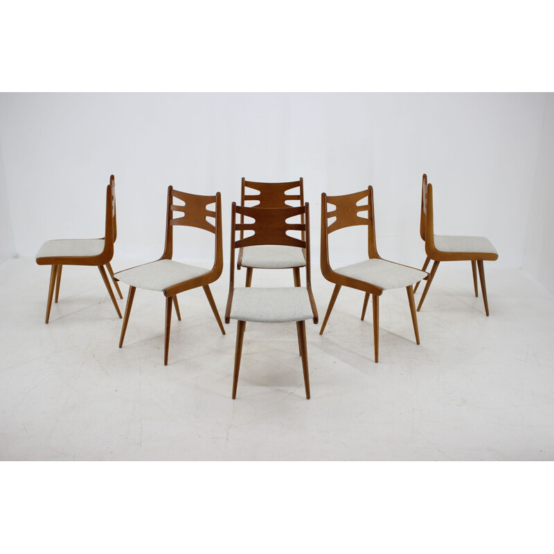 Set of 6 Vintage Oak Dining Chairs, Czechoslovakia 1960s