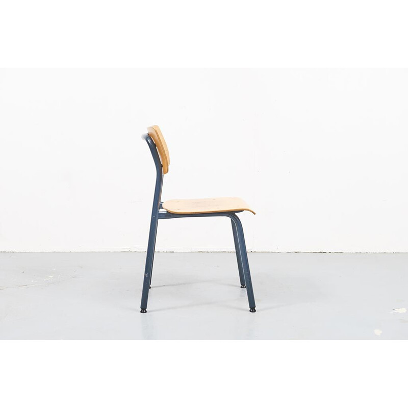 Vintage Presikhaaf oak blue petrol chair, 1980