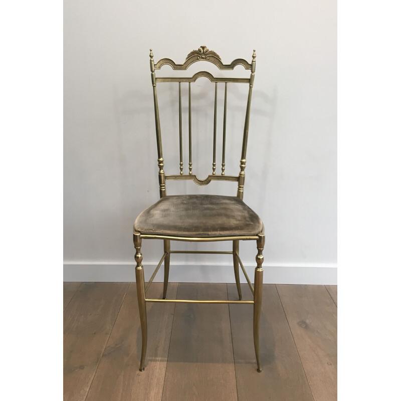 Set of 4 vintage neoclassical brass chairs, 1970