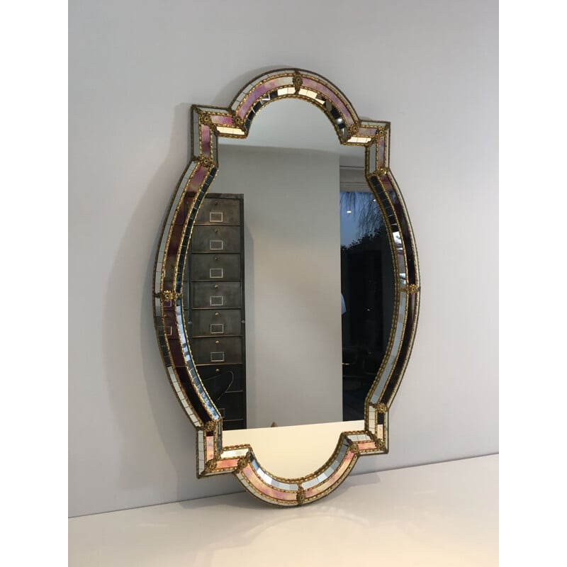 Vintage faceted mirror with mosaic, 1970