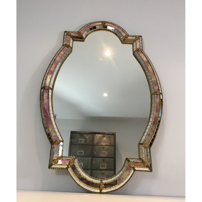 Vintage faceted mirror with mosaic, 1970