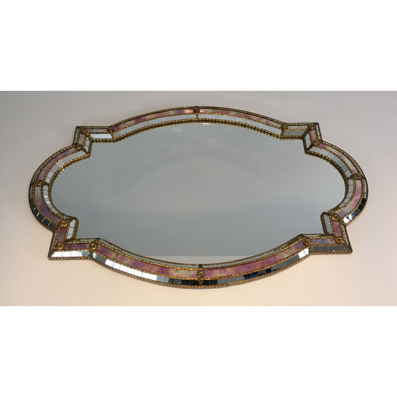 Vintage faceted mirror with mosaic, 1970