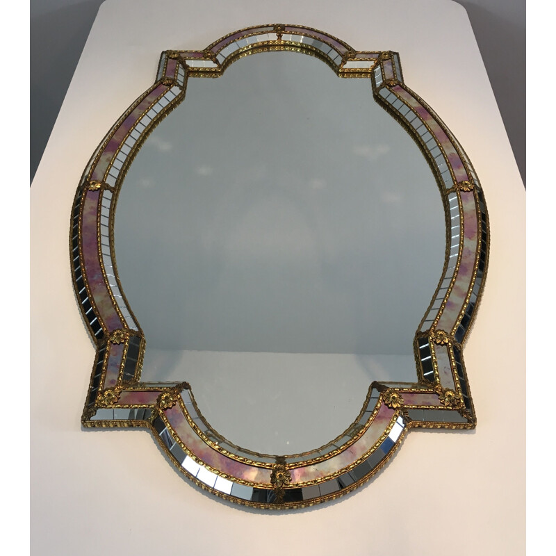 Espejo facetado vintage con mosaico, 1970