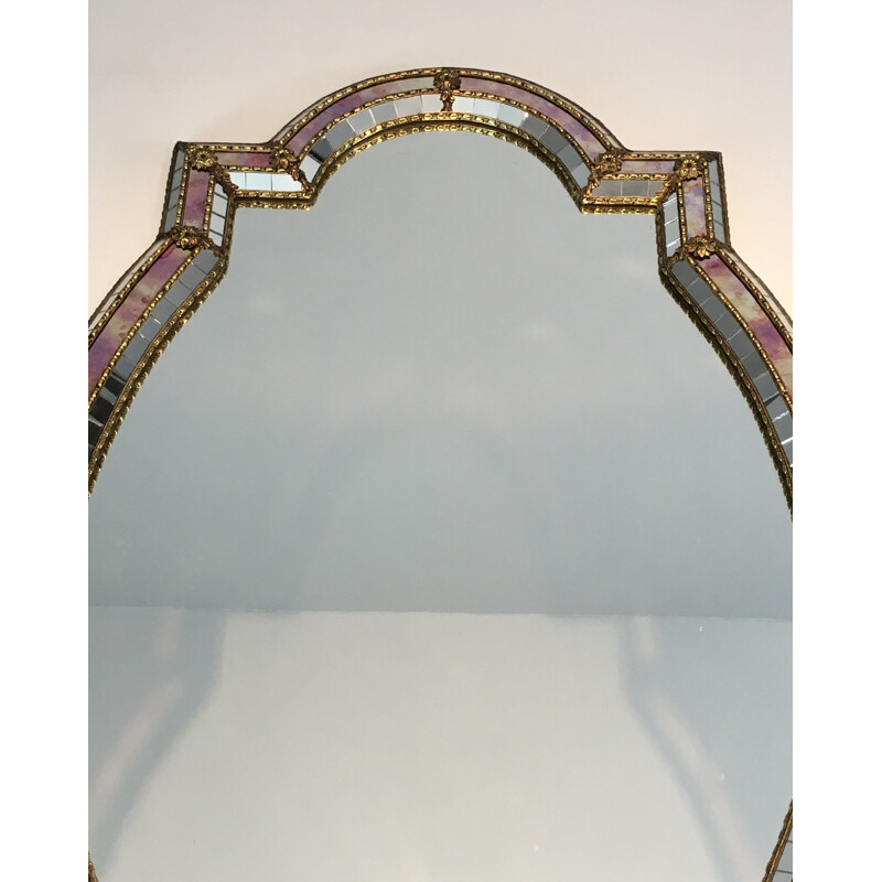Vintage gefacetteerde spiegel met mozaïek, 1970