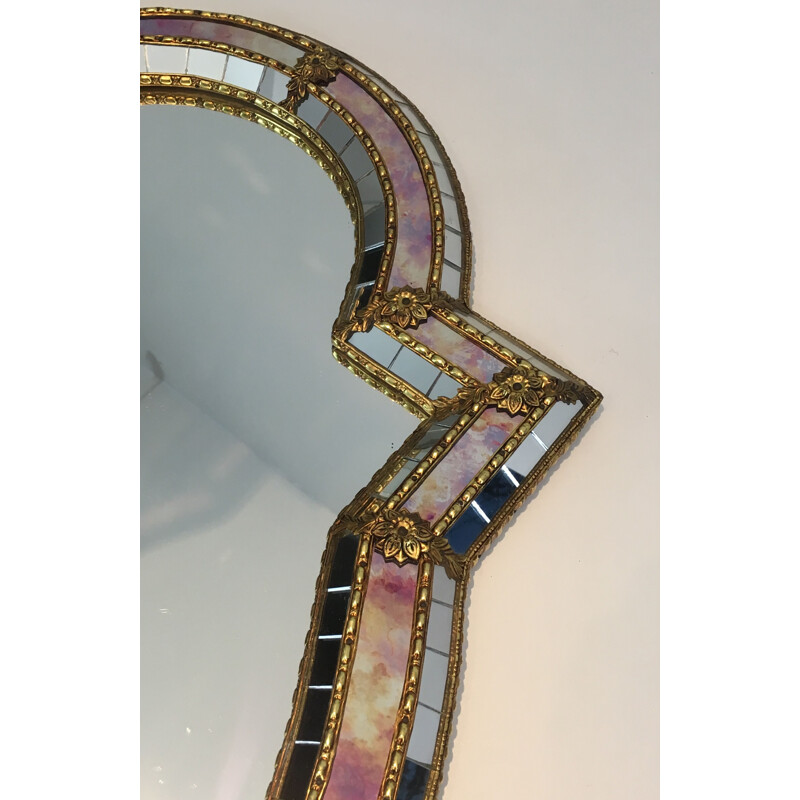 Vintage faceted mirror with mosaic, 1970