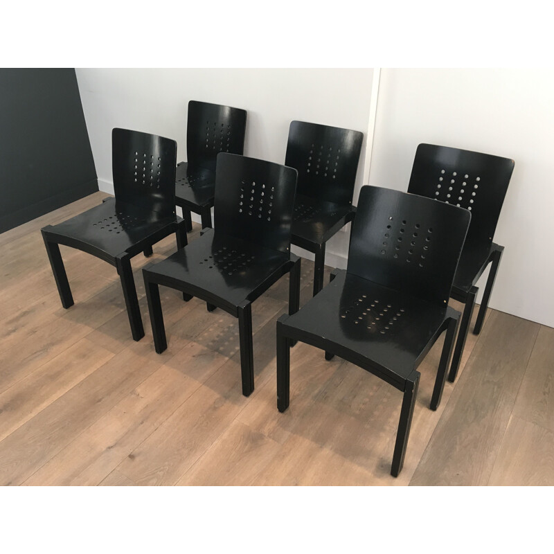 Set di 6 sedie vintage in legno laccato nero, 1993
