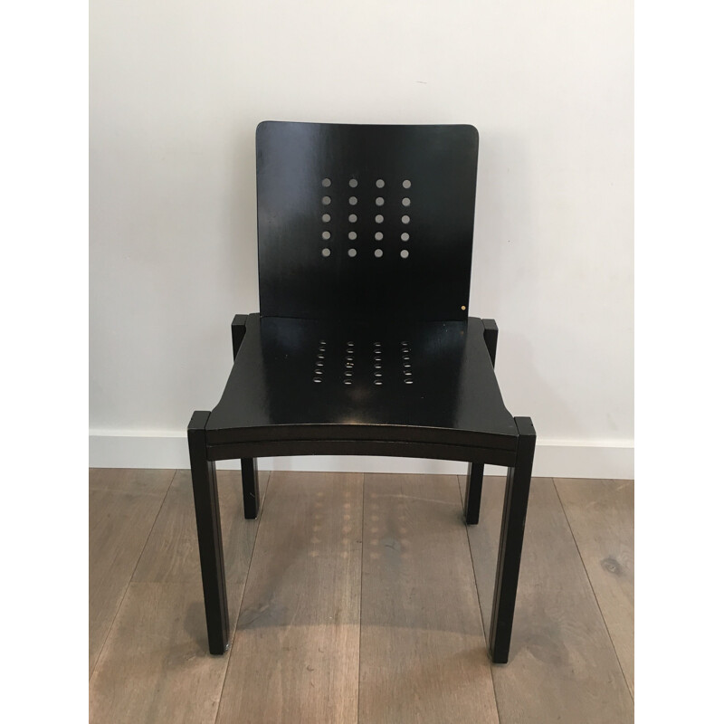 Set of 6 Vintage Black Lacquered Wood Chairs,1993