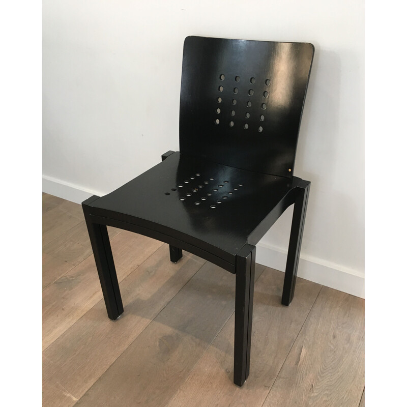 Set of 6 Vintage Black Lacquered Wood Chairs,1993