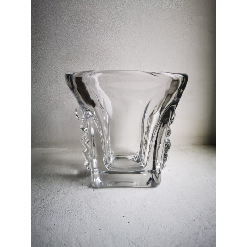 Vintage square crystal vase by Daum Nancy, France 1960