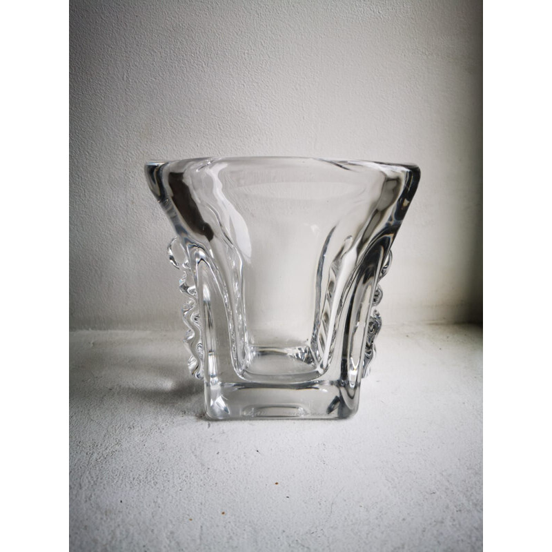 Vintage vaso de cristal quadrado da Daum Nancy, França 1960
