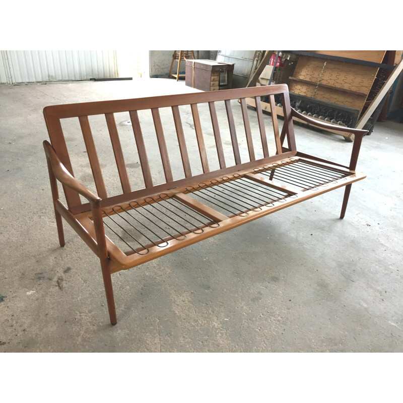 Scandinavian Vatne 3 seater bench in teak and fabric, Frédrik KAYSER - 1960s