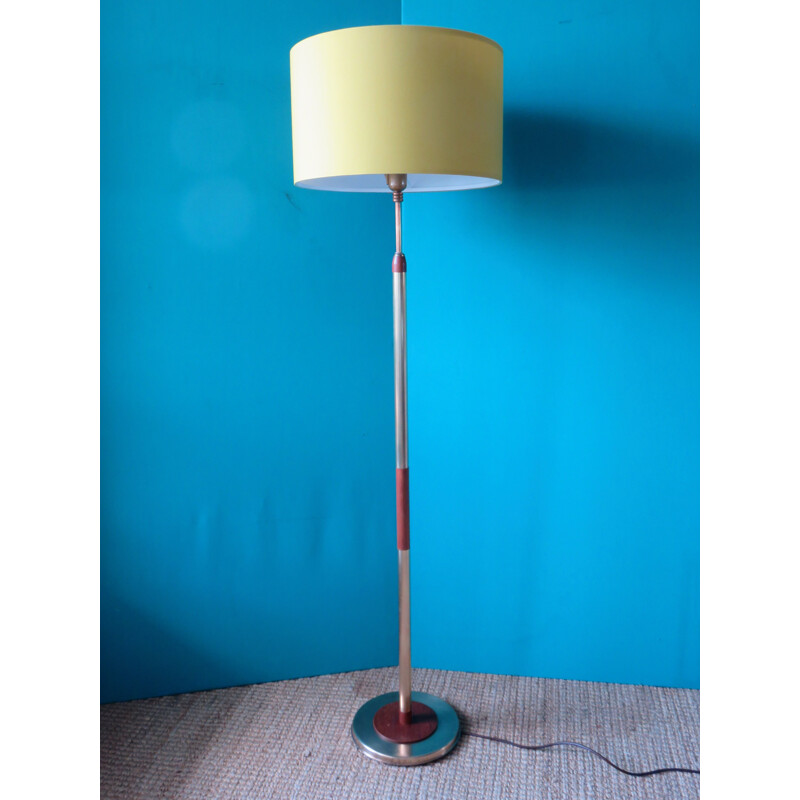 Vintage brass and teak floor lamp, Denmark 1955