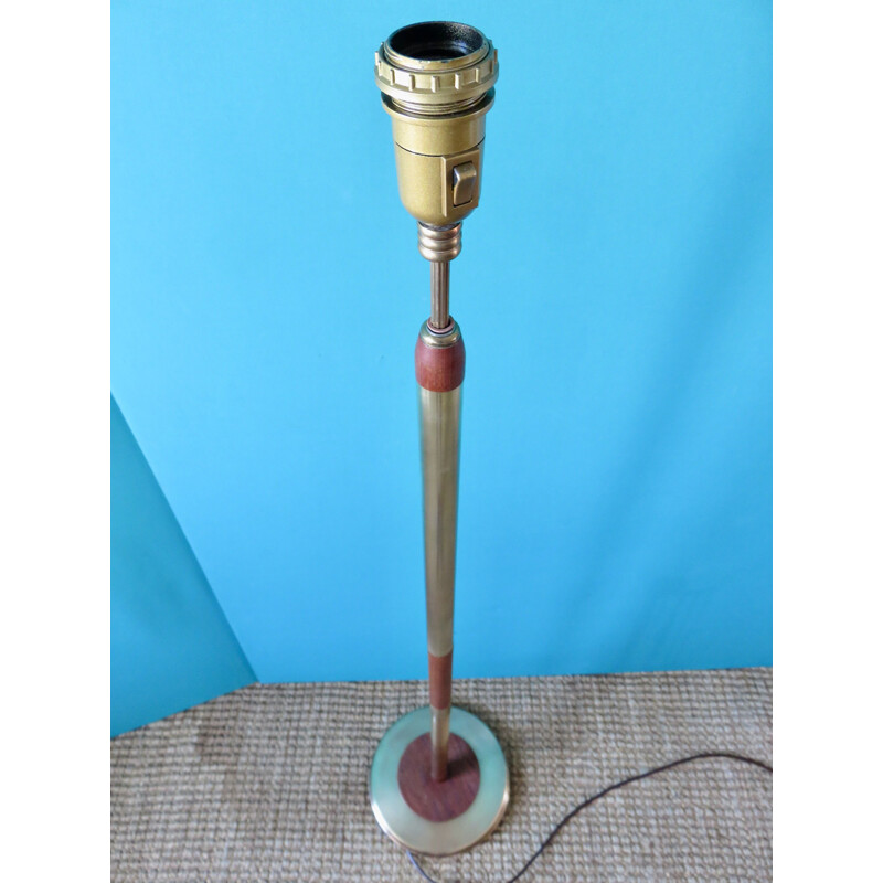 Vintage brass and teak floor lamp, Denmark 1955