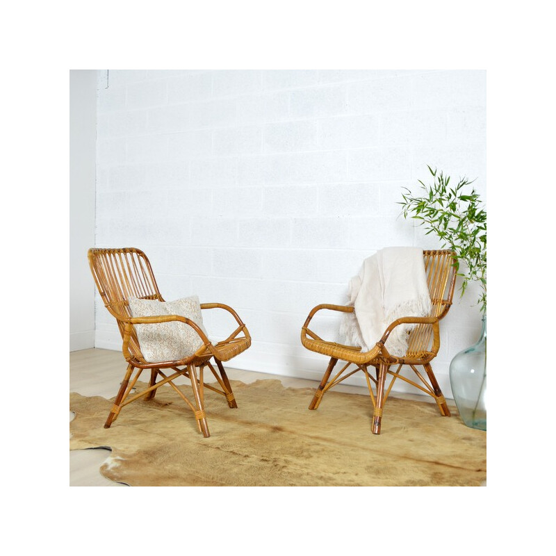 Mid-century pair of armchairs in rattan - 1960s