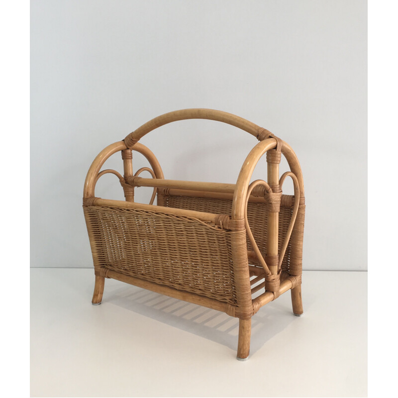 Vintage Rattan magazine rack 1970