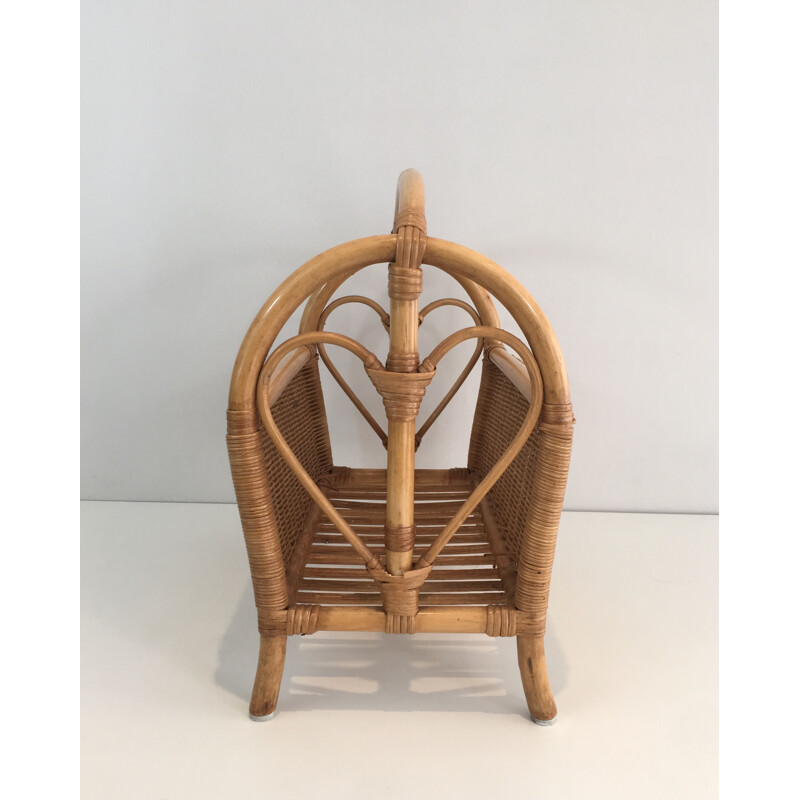 Vintage Rattan magazine rack 1970