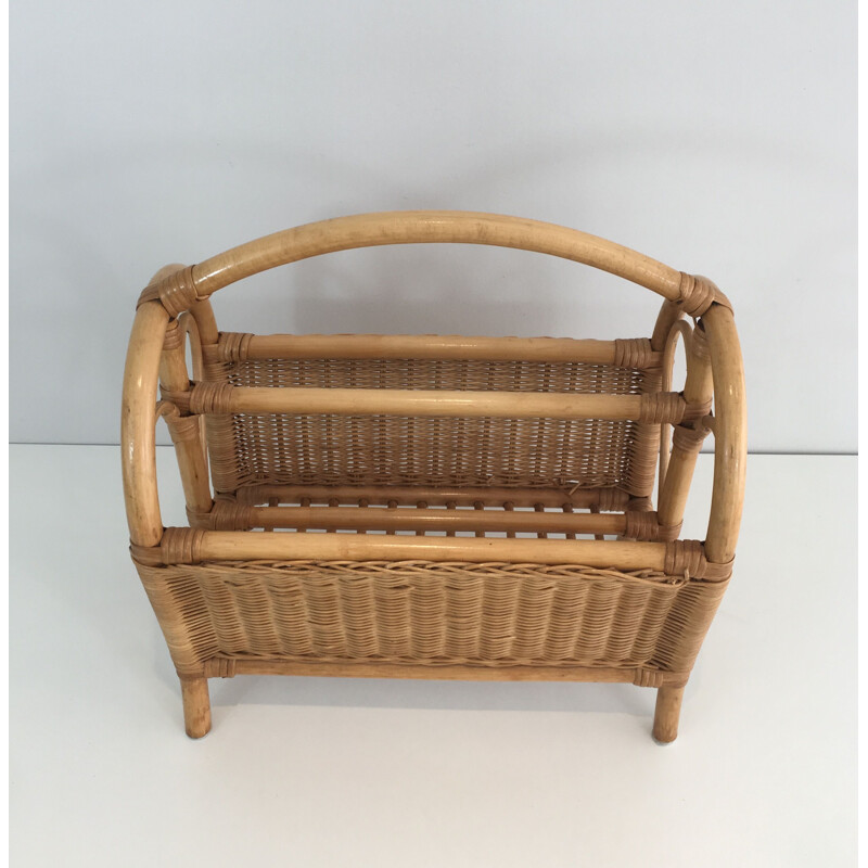 Vintage Rattan magazine rack 1970